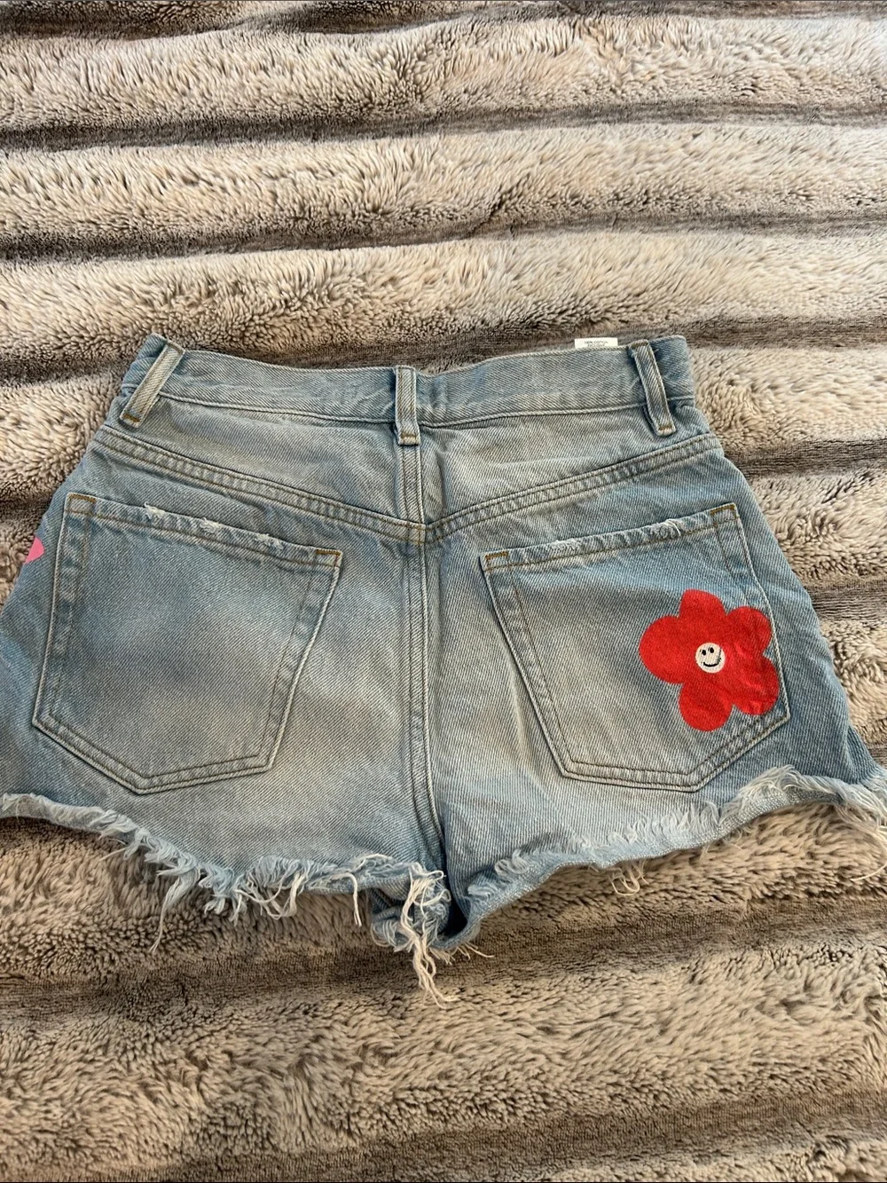 PacSun Light Wash Denim Shorts with Colorful Flower Appliqués - Picture 3 of 4